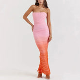 Amari - Pink & Orange Ombre Strapless Maxi Dress